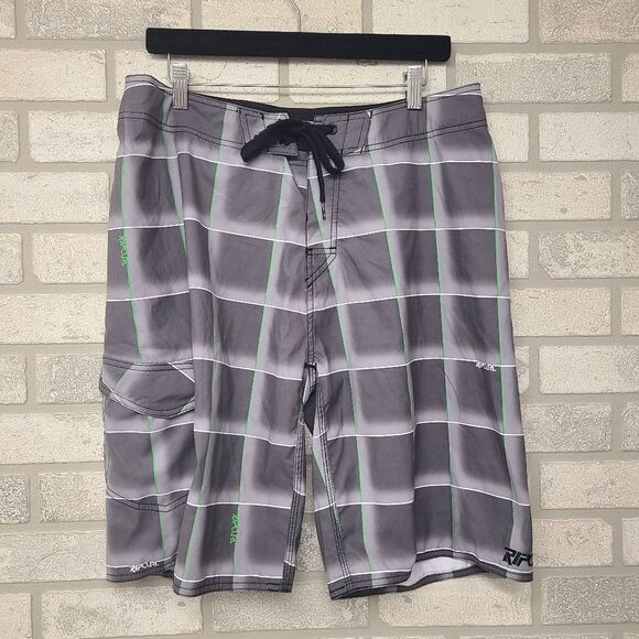 Rip Curl Stoked Boardshort Gray Plaid Size 34 - Picture 1 of 6